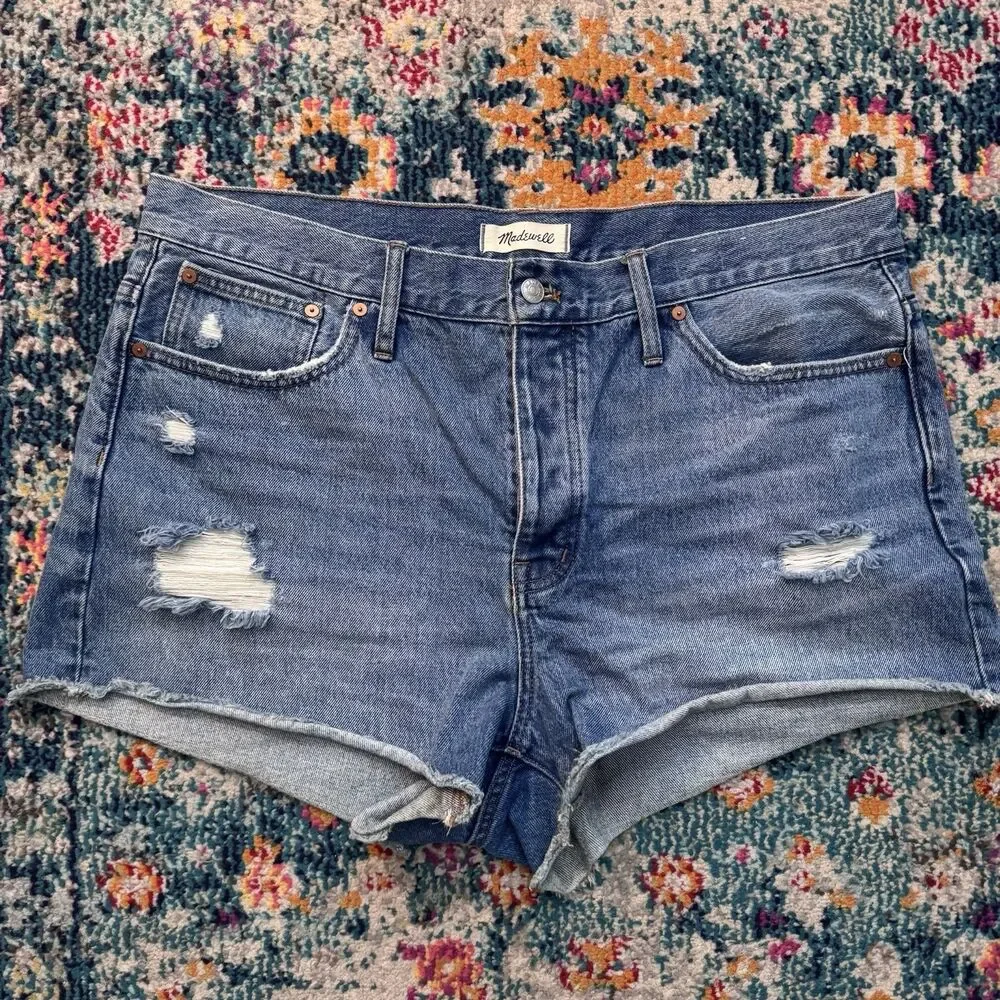 Madewell Relaxed‎ Denim Shorts Button Fly Distressed Women's Size 32
